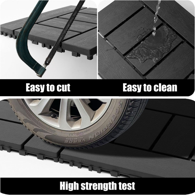 44 Pcs Premium Interlocking Deck Tiles (11.8" x 11.8" x 0.8") - Black