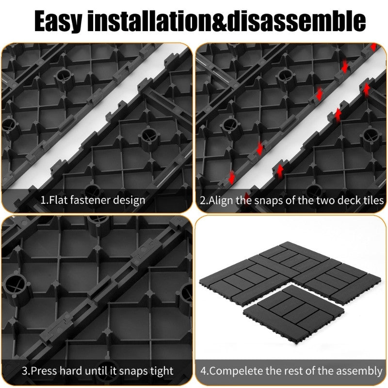 44 Pcs Premium Interlocking Deck Tiles (11.8" x 11.8" x 0.8") - Black
