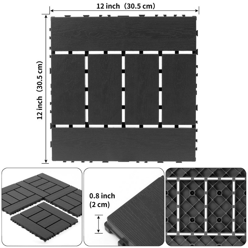 44 Pcs Premium Interlocking Deck Tiles (11.8" x 11.8" x 0.8") - Black