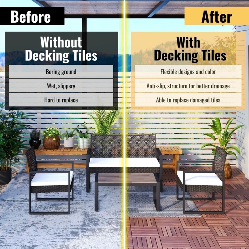Modernein Interlocking Acacia Hardwood Striped Pattern Deck Tiles - 12" x 12"