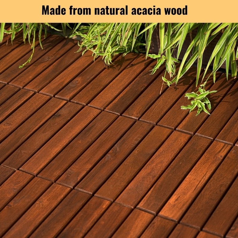 Modernein Interlocking Acacia Hardwood Striped Pattern Deck Tiles - 12" x 12"
