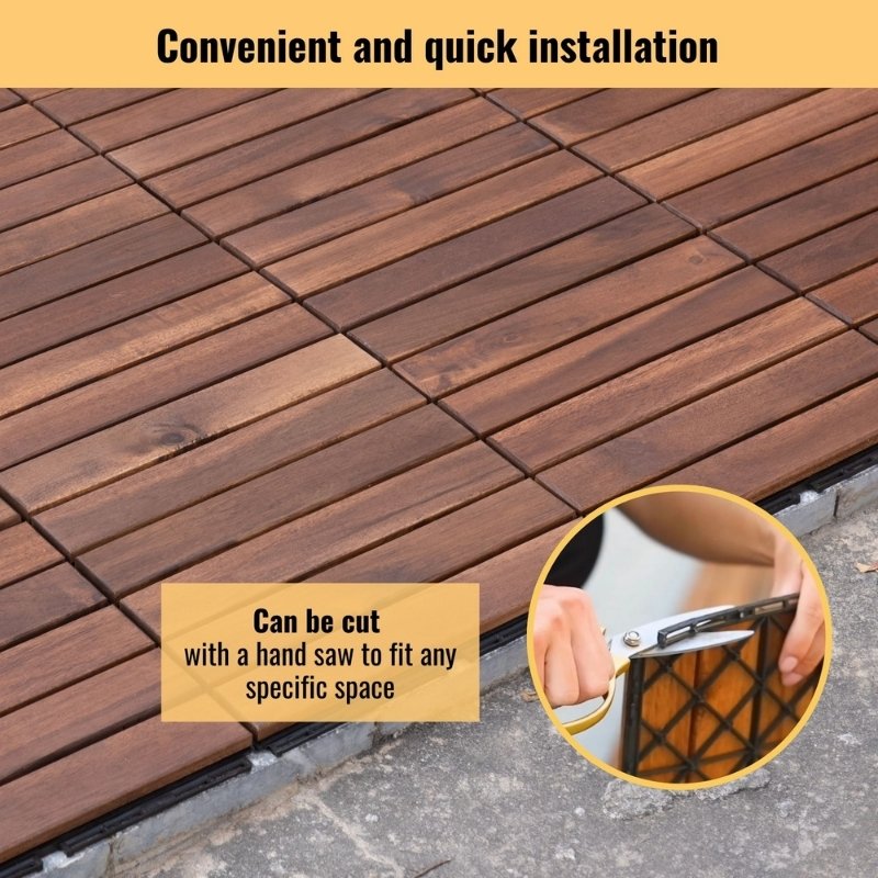 Modernein Interlocking Acacia Hardwood Striped Pattern Deck Tiles - 12" x 12"