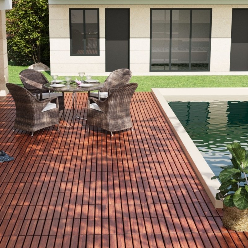 Modernein Interlocking Acacia Hardwood Striped Pattern Deck Tiles - 12" x 12"