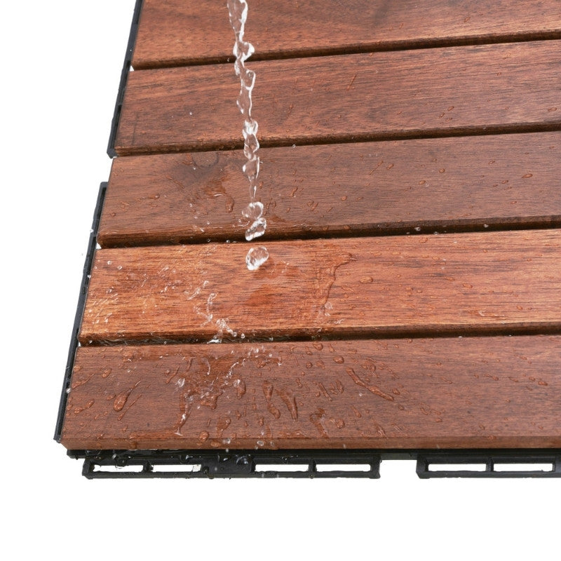 Modernein Interlocking Acacia Hardwood Striped Pattern Deck Tiles - 12" x 12"