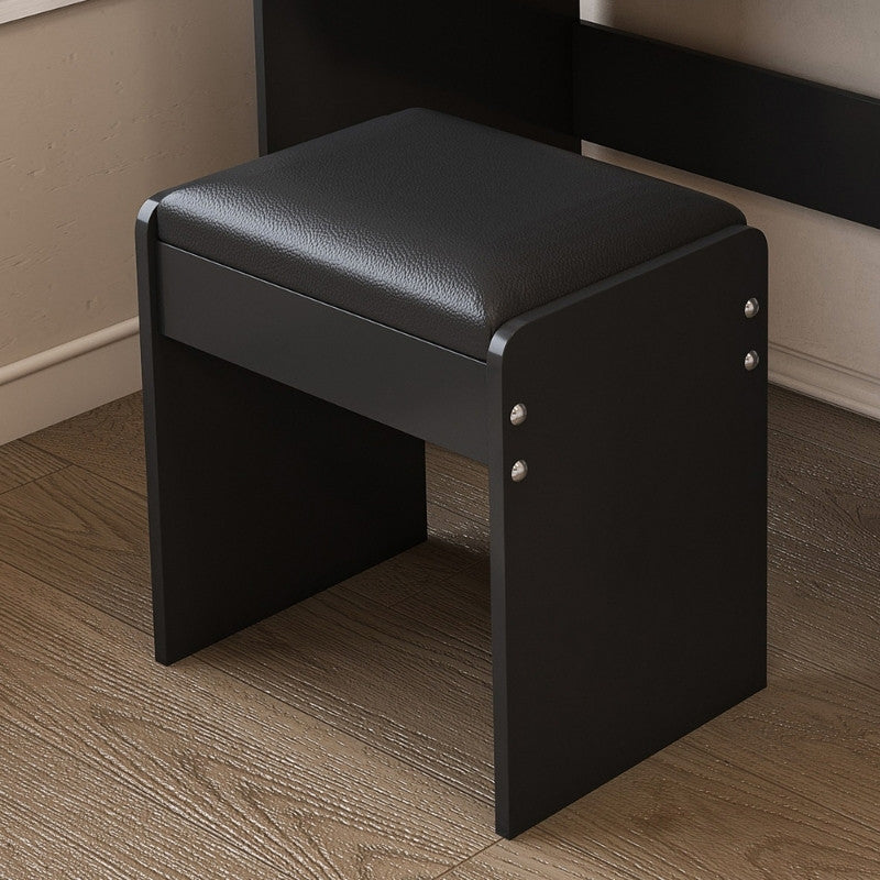 Modern Black Makeup Vanity Set with Power Outlet, Hair Dryer Holder and Adjustable Lighting