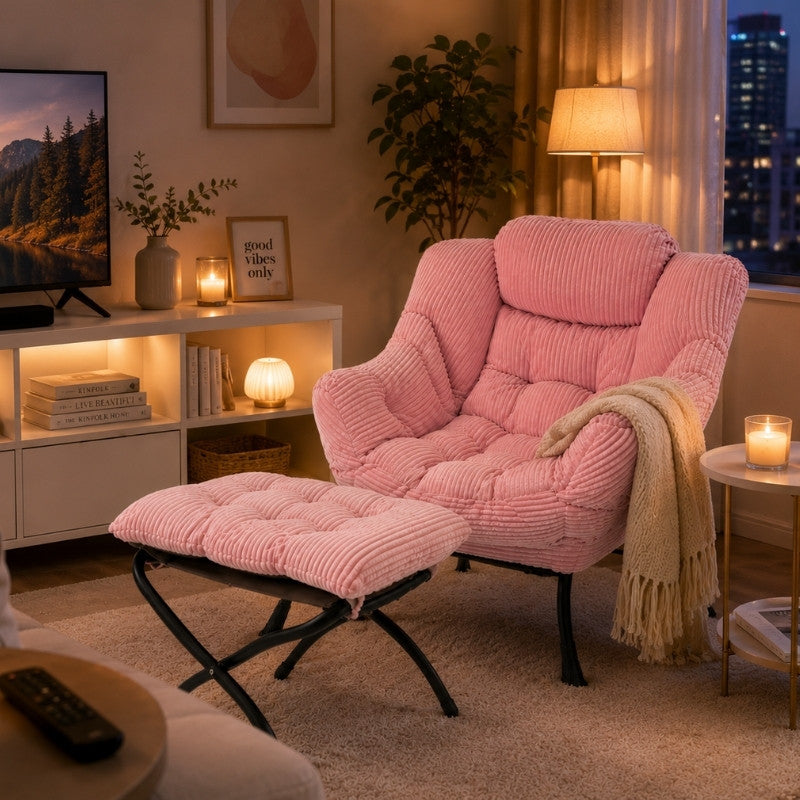 Modern Plush Accent Chair & Ottoman