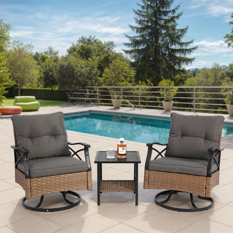 Modernein 3-Piece Patio Swivel Rocker Chair Set