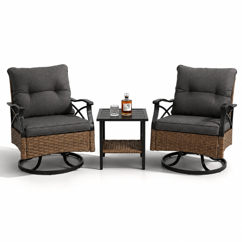 Modernein 3-Piece Patio Swivel Rocker Chair Set