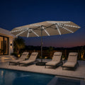 Modernein Double-Sided Patio Umbrella with Solar Light and Base - 15x9 FT