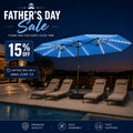 Modernein Double-Sided Patio Umbrella with Solar Light and Base - 15x9 FT