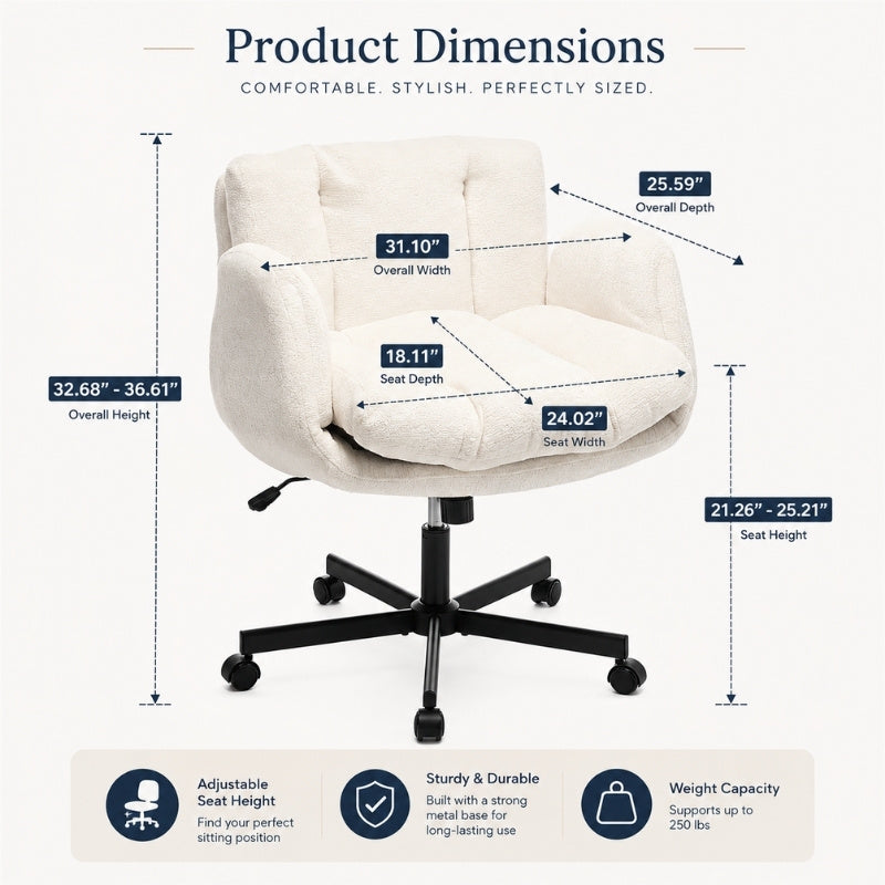 Beige Chenille Swivel Office Chair