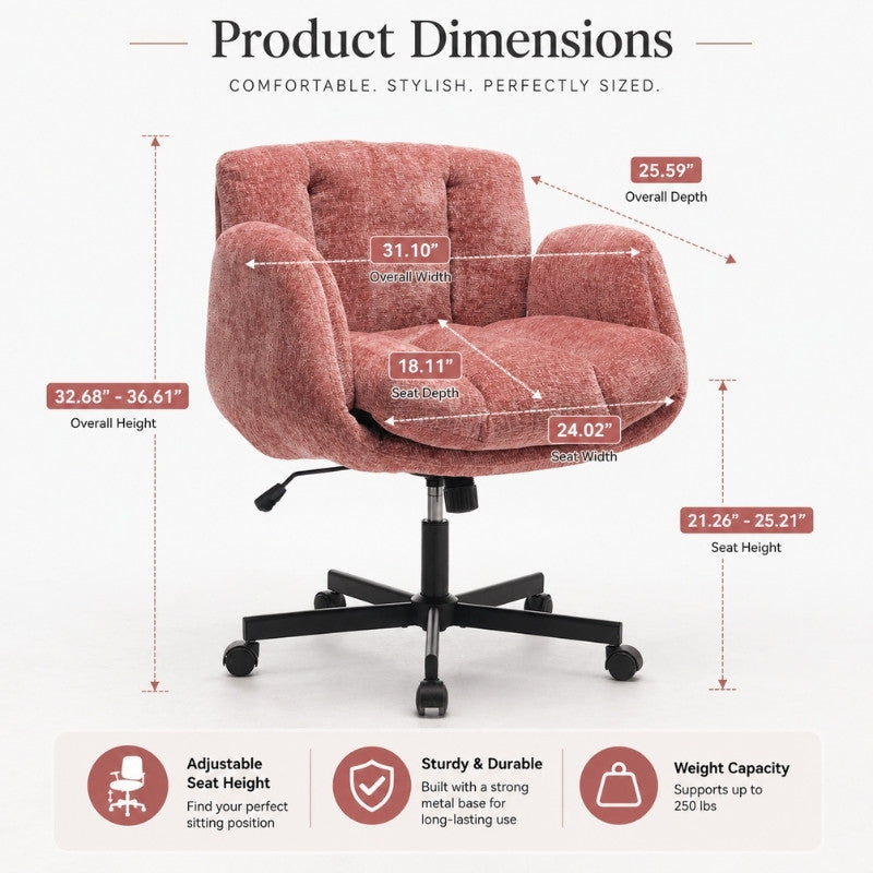 Blush Pink Chenille Swivel Office Chair