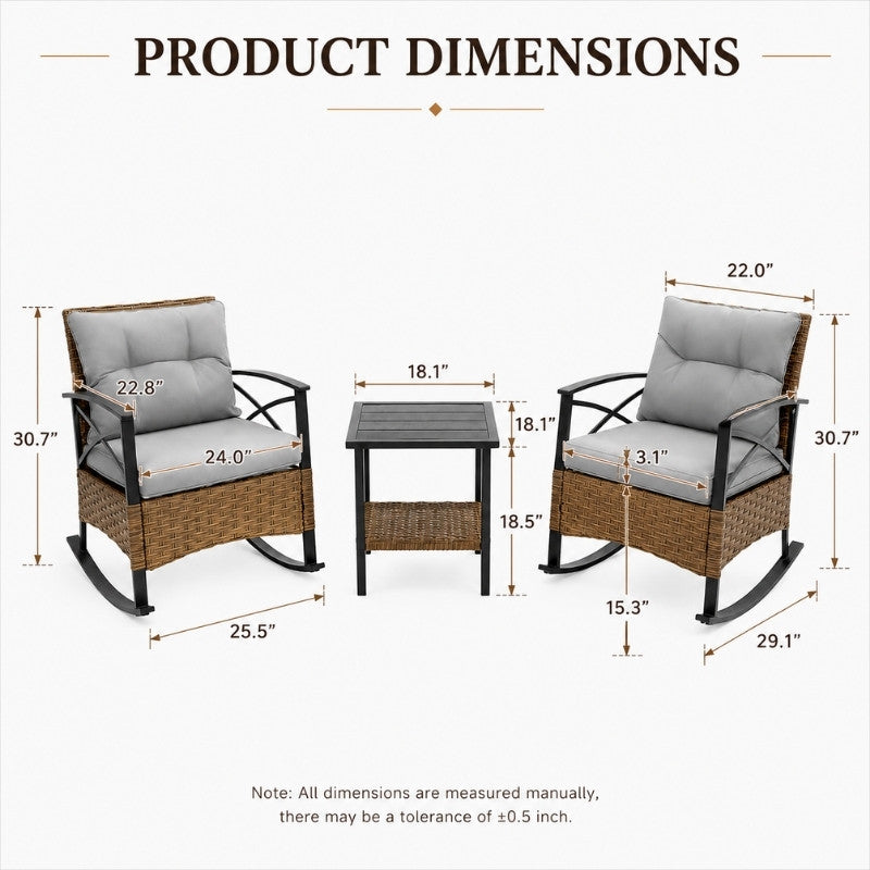 3-Piece Modernein Rocking Rattan Set