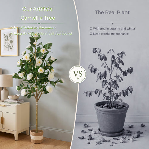 5-Foot Artificial Camellia Tree with Lifelike Blooms - product image 7