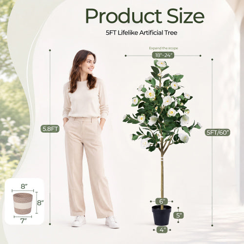 5-Foot Artificial Camellia Tree with Lifelike Blooms - product image 3