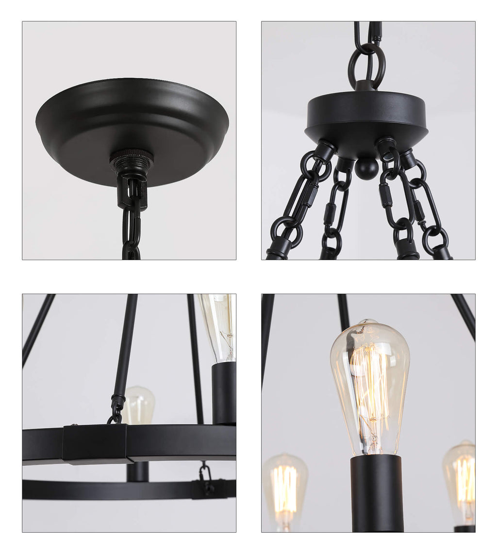 Farmhouse 8-Lights Industrial Wagon Wheel Chandelier