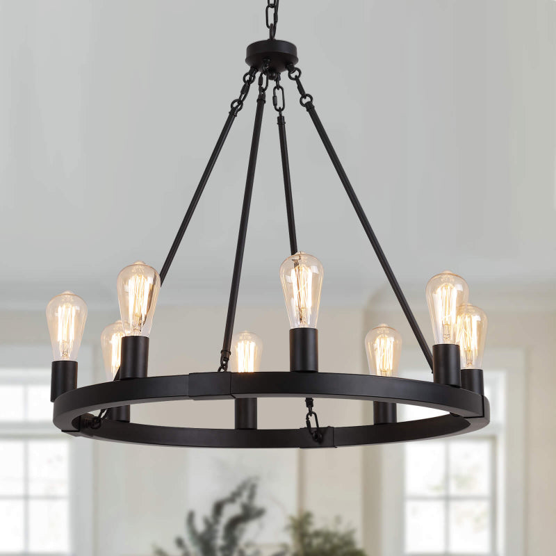 Farmhouse 8-Lights Industrial Wagon Wheel Chandelier