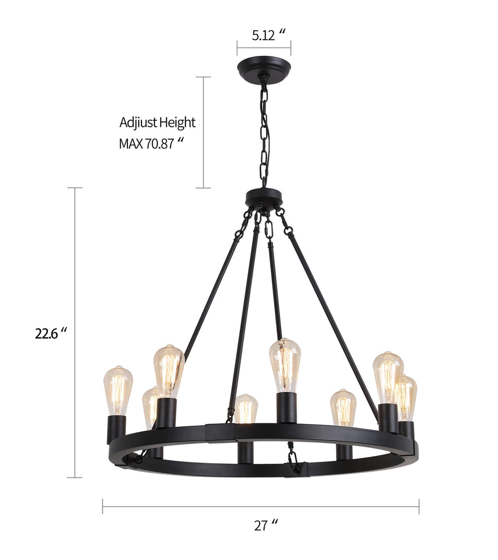 Farmhouse 8-Lights Industrial Wagon Wheel Chandelier