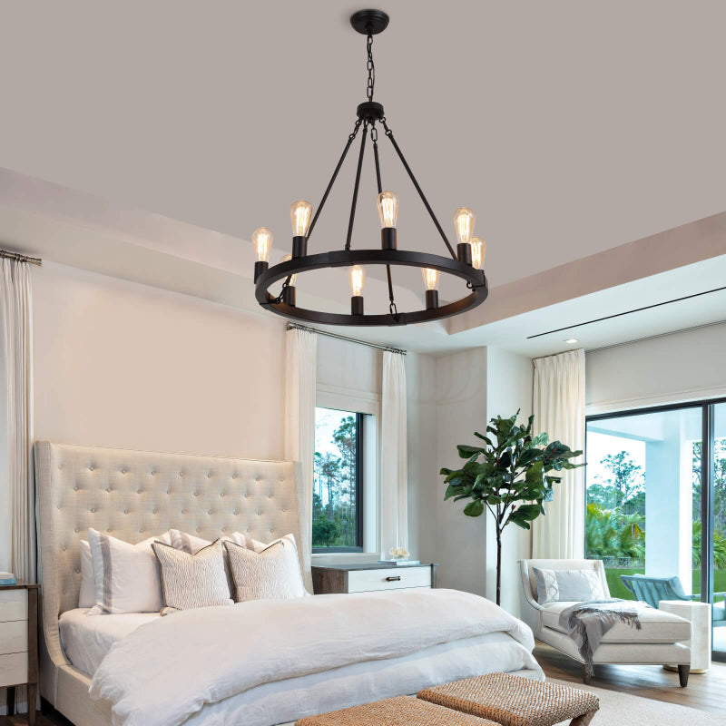 Farmhouse 8-Lights Industrial Wagon Wheel Chandelier