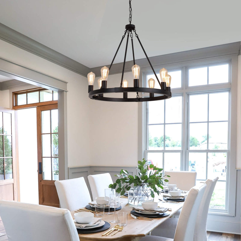 Farmhouse 8-Lights Industrial Wagon Wheel Chandelier