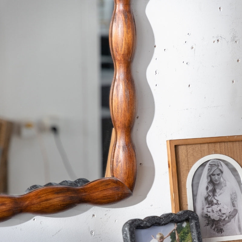 Mid-Century Modern Swirl Wood Frame Mirror