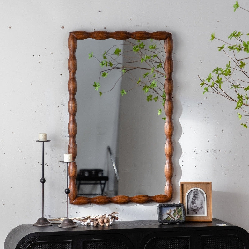 Mid-Century Modern Swirl Wood Frame Mirror