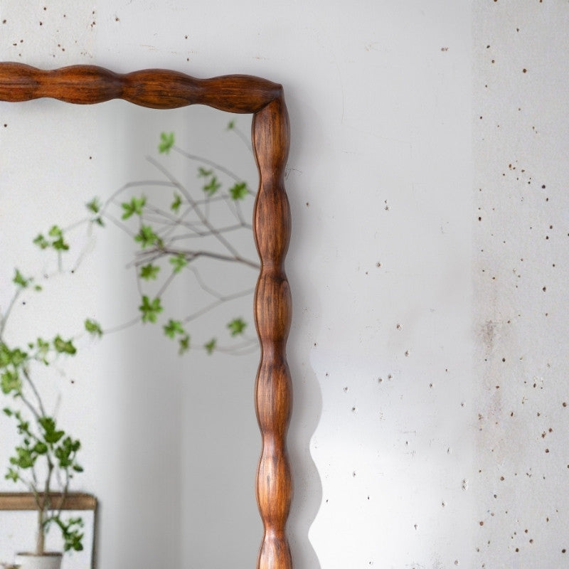 Mid-Century Modern Swirl Wood Frame Mirror
