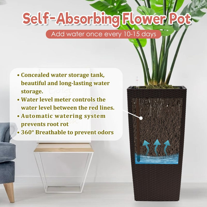 30-Inch Self-Watering Tall Planter - Brown - image 4