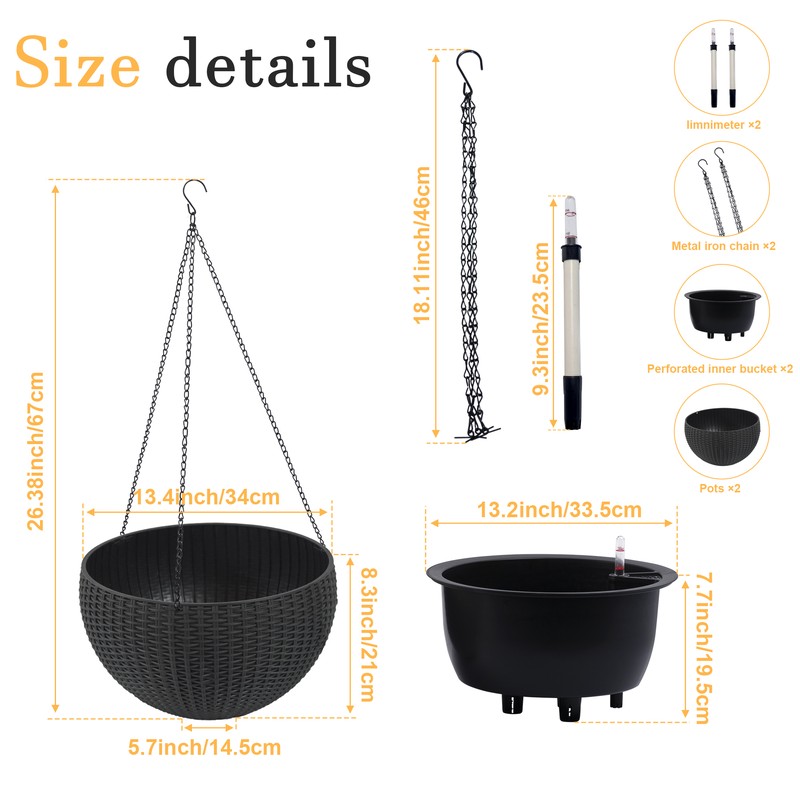 2-Pack 13.4-Inch Self-Watering Hanging Planters - image 8