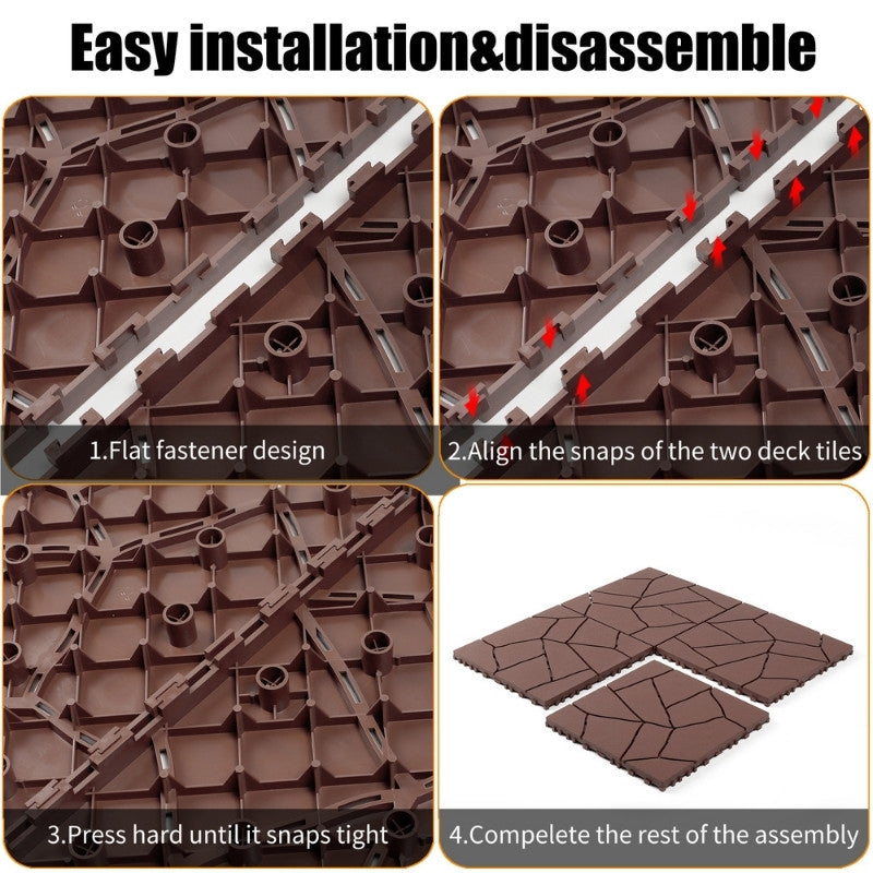 44 Pcs Premium Interlocking Stone Style Tiles (11.8" x 11.8" x 0.8") - Brown