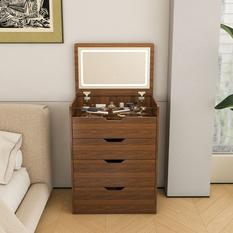 3-in-1 Vanity Desk with Lighted Mirror & Stool