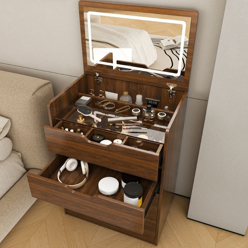 3-in-1 Vanity Desk with Lighted Mirror & Stool