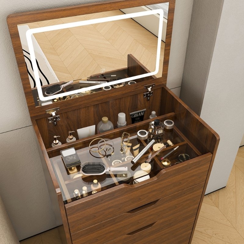 3-in-1 Vanity Desk with Lighted Mirror & Stool