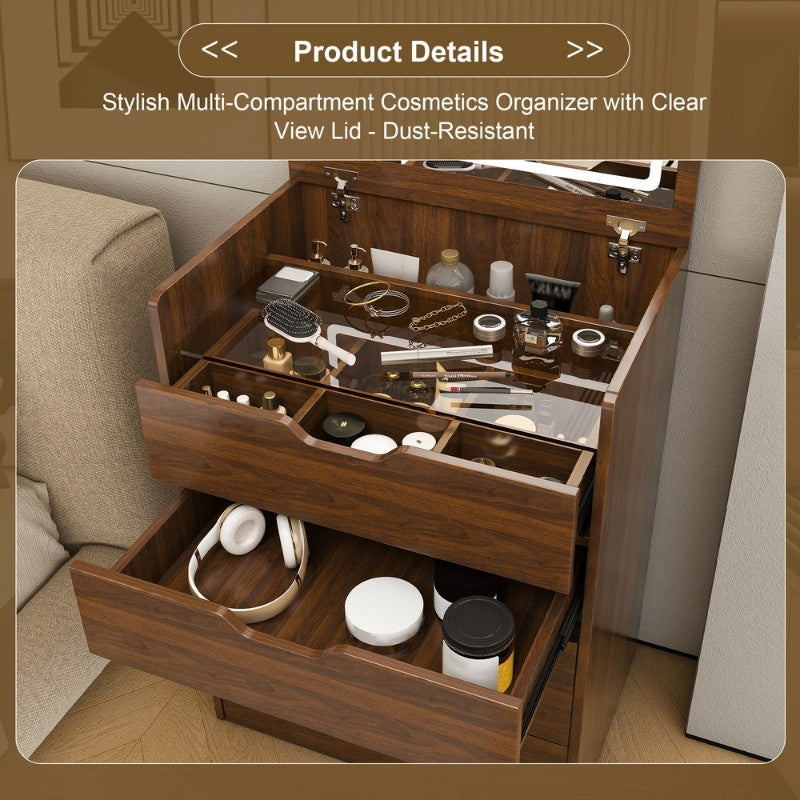 3-in-1 Vanity Desk with Lighted Mirror & Stool